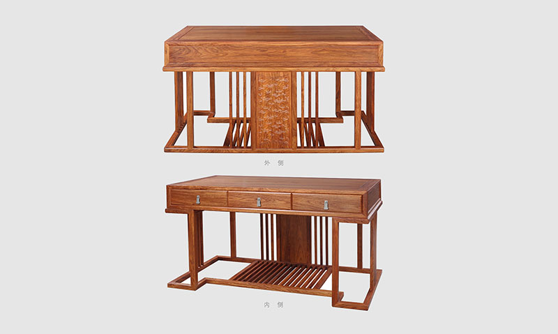 王益 别墅中式家居书房装修实木书桌效果图