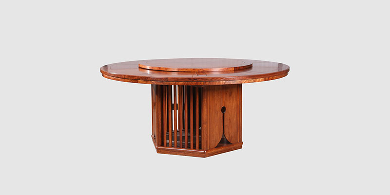 王益中式餐厅装修天地圆台餐桌红木家具效果图